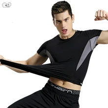 Футболка с коротким рукавом для фитнеса и бега, Мужская Новая Спортивная футболка, футболки, эластичная спортивная одежда, Спортзал Бодибилдинг тренировочная футболка, Рашгард