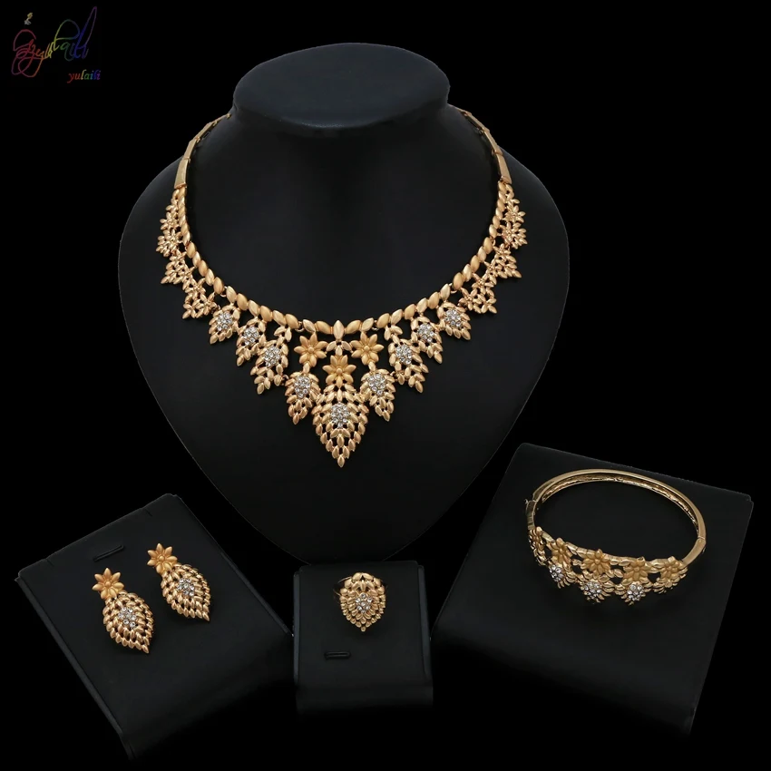 

Yulaili Wholesale African Elegance Necklace Bracelet Earrings Ring Jewelry Set For Women Price
