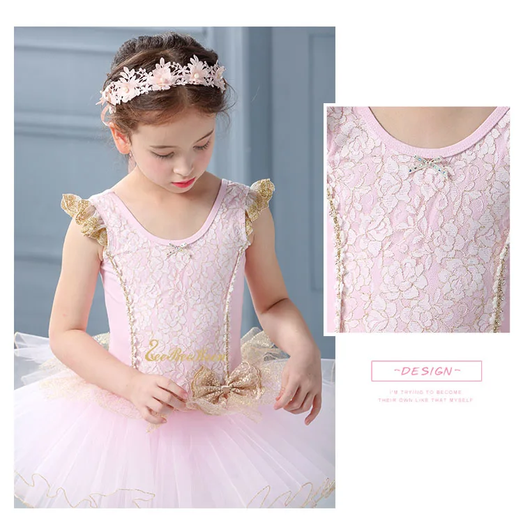 Милый розовый из балета "Лебединое озеро" танцевальный костюм для девочек; Одежда для танцев, кружевная юбка-пачка трико, балетное платье девочки; дети Ballerina; одежда для детей
