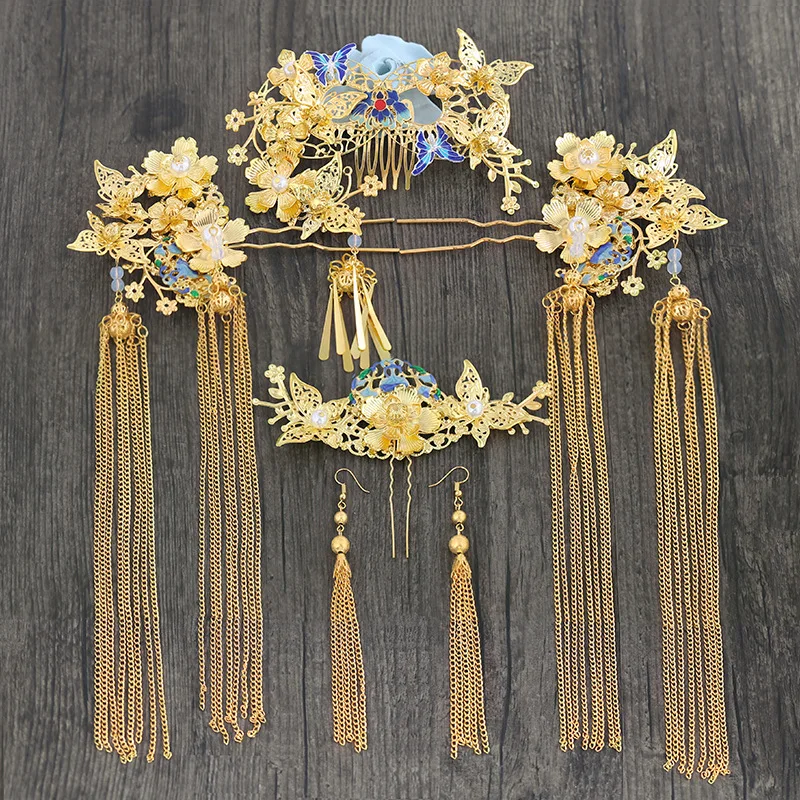 

bridal headdress Chinese phoenix crown pin set new show grain and dragon phoenix wedding hair accessories