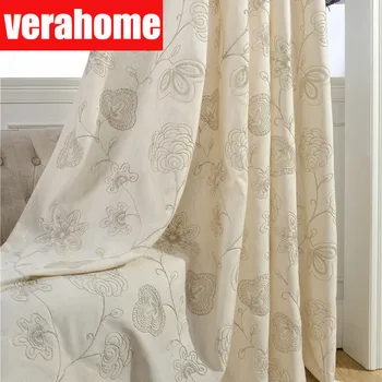 

European Luxury curtains linen for living room bedroom embroidery blackout floral curtain windows treatmentdrapes home decor