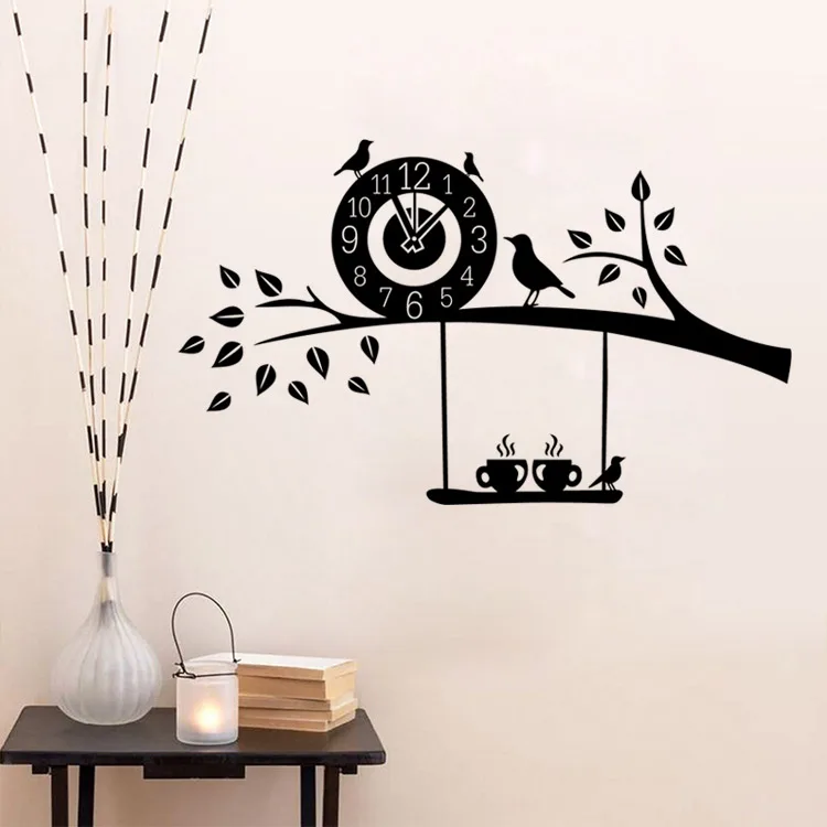 Free Shipping Diy Art Decal Decoration Creative Bird Coffee Clock Free Shipping Diy Art Decal Decoration Creative Bird Coffee Clock Wall Stickers Home Decor Wallpaper For Living Room In From Garden