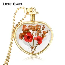 LIEBE ENGEL 10 Color 2017 New Arrival Gold Color Glass Pendant Dried Flower Pendant Long Chain Necklace for Women Wholesale