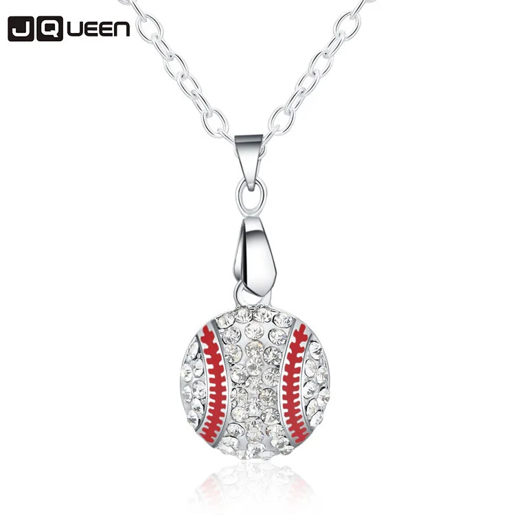 Fashion Full Rhinestone Baseball Pendant Silver Necklace Long Chain Crystal Alloy Sweater Female Jewelry Gift |