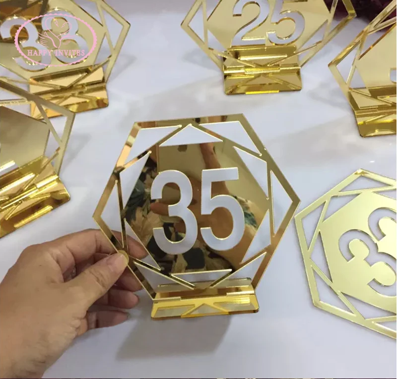 HI9033-03 Gold Mirror Acrylic Table Number Cards Gold Acrylic Table Numbers for Wedding