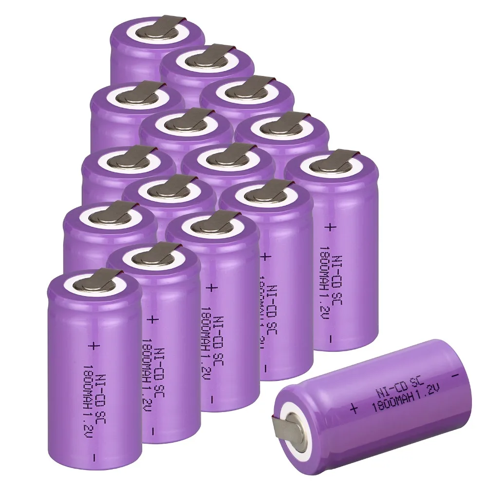17 шт. Sub C SC аккумуляторной батареи 1.2 В 1800 мАч перезаряжаемый аккумулятор Ni-Cd аккумулятор с вкладки 4.25*2.2 см-фиолетовый цвет