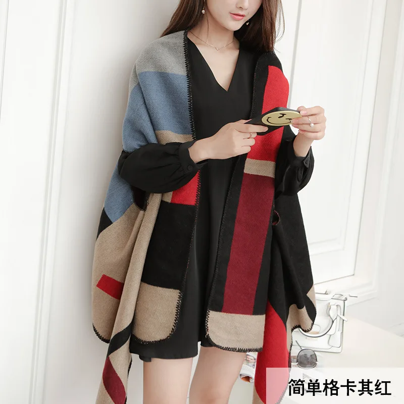 

SC132 2018 Oversize Striped Cardigan Winter Faux Cashmere Split Knitted Poncho Women Female Print Long Wrap Vintage Warm Shawl