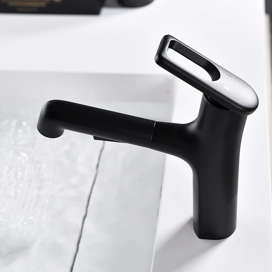 Pull Out Basin Faucet Black Bathroom Basin Rinser Spray Gargle