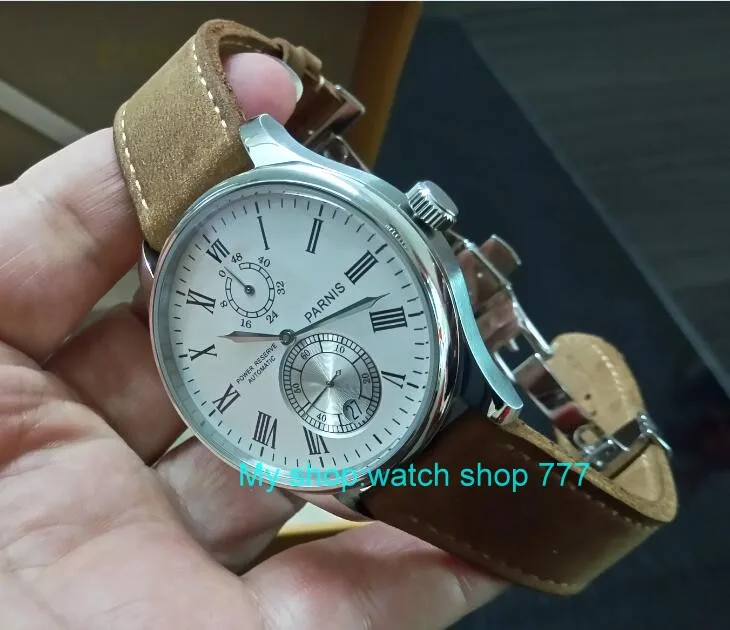 

43mm PARNIS White dial Automatic Self-Wind Mechanical movement men's watch Auto Date power reserve Mechanical watches zdgd308a
