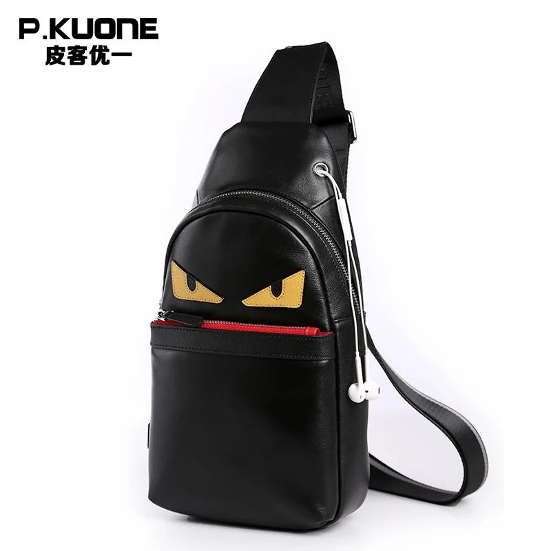 

P.KUONE Genuine Leather Fashion Chest Pack High Quality Luxury Handbags Messenger For Teenager Shoulder Casual Travel Bagpack