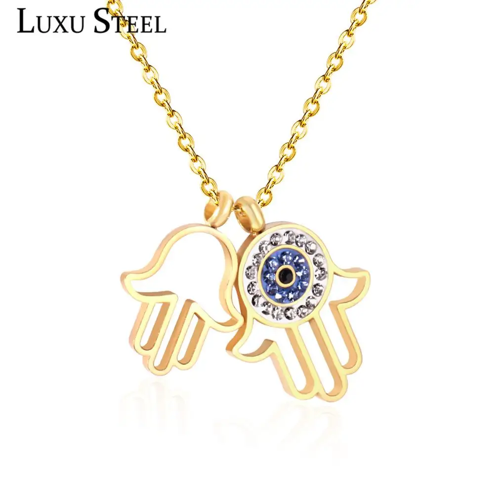LUXUSTEEL ошейники Mujer 2020 подвеска с амулетом Хамса ожерелье кубическим цирконием