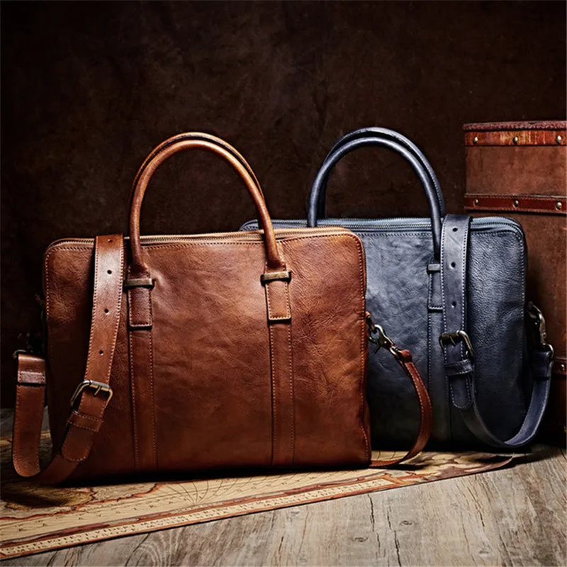 Vintage Tote Bag Men Messenger Genuine Leather Handbag Man Office Shoulder Cross Body Bags For Male Business Briefcase Bolso
