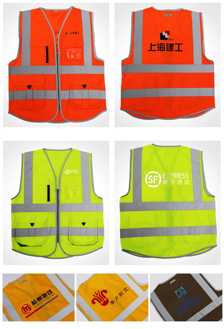 Sfvest Для мужчин грузов жилет multi карманы безопасности жилет цвета хаки светоотражающий жилет куртка логотип печать бесплатная доставка