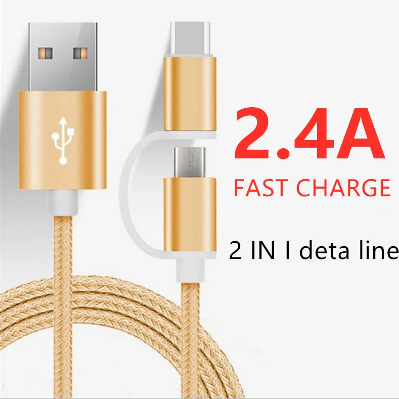 

2 in 1 USB Data Cable Micro USB Type C Lighting For iPhone 6S 7 8 Plus X XS MAX XR Fast Charger Cables For Samsung Xiaomi Huawei