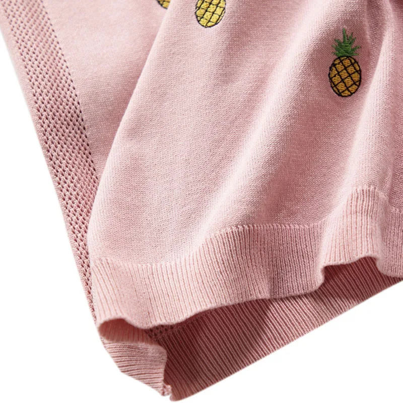 Сладкий Ананас Вышивка Твердые Camisoles сексуальный v-образный вырез без рукавов вязаный Camisole модный тонкий женский жилет