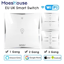 Wifi умный настенный сенсорный выключатель, розетка ЕС, 1 комплект, стеклянная панель, приложение, дистанционное управление, работа с Google Home и Alexa для умной жизни