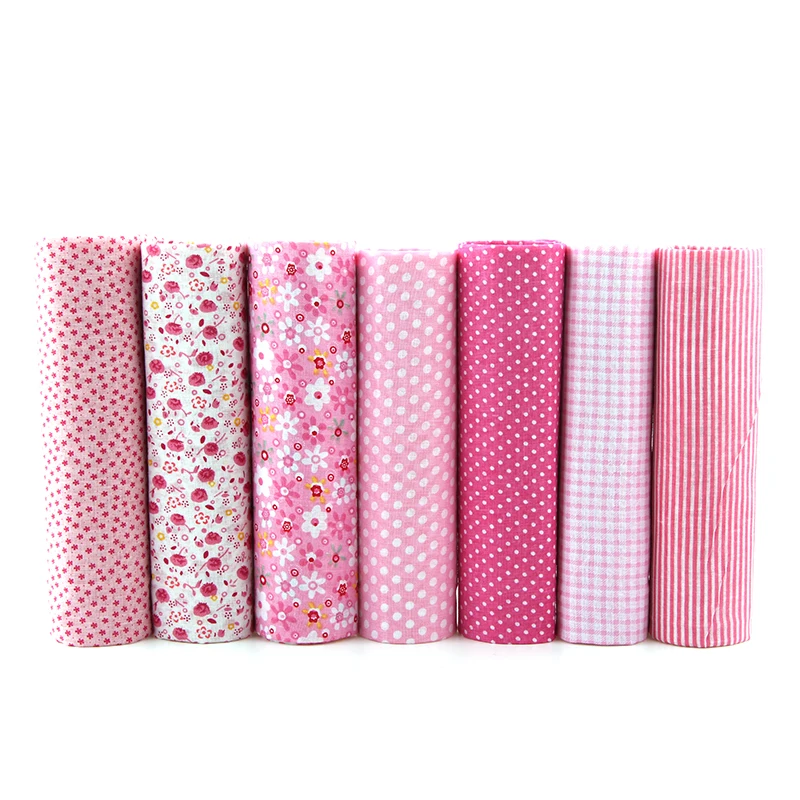 

7pcs Pink Floral Patchwork Cotton Fabric Fat Quarter Bundles Sewing Textile Patchwork Fabric For Bags Baby Clothes 50x50cm J-7-1