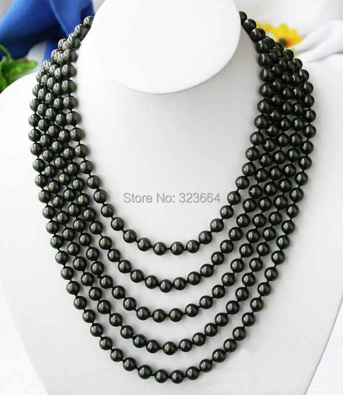 

LONG 100" 8MM BLACK SOUTH SEA SHELL PEARL NECKLACE