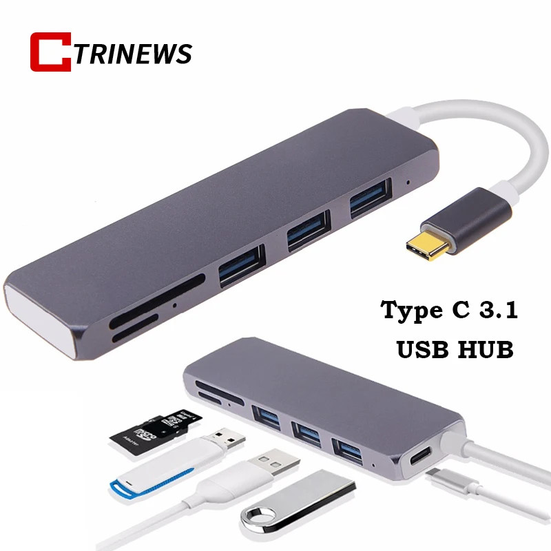 

USB C HUB Aluminum USB 3.0 Type C 3.1 Splitter With PD Charge SD TF Card 6 Ports For MacBook Samsung USB C HUB Power Delivery