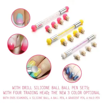 

Nail Glitter Powder Picking Dotting Gradient Pen Brush +6 Silica Gel Nail Art Tools 5U913