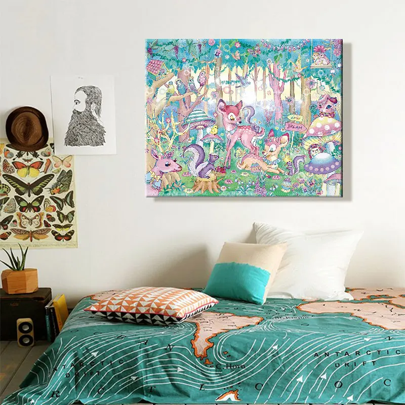 Paint by numbes художественная живопись по номерам произведение искусства Детская комната картина сказочное животное Прекрасный ручной работы лес розовый зеленый