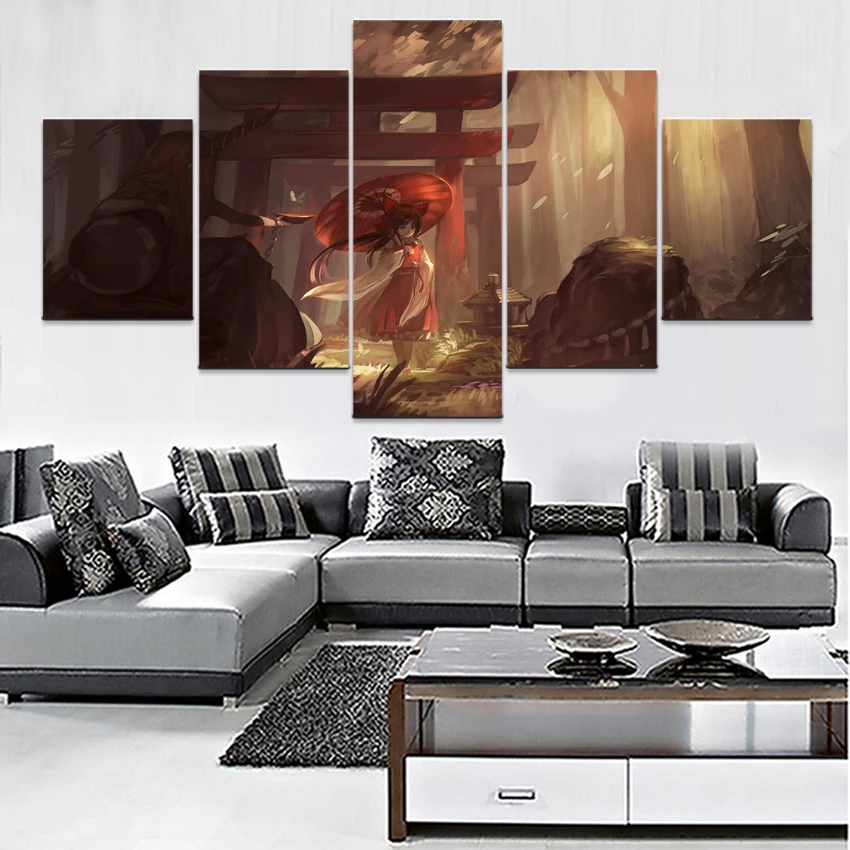 

Modular Hd Prints Pictures Home Decor Frame 5 Pieces Touhou Reimu Hakurei Paintings Canvas Anime Poster Wall Art For Living Room