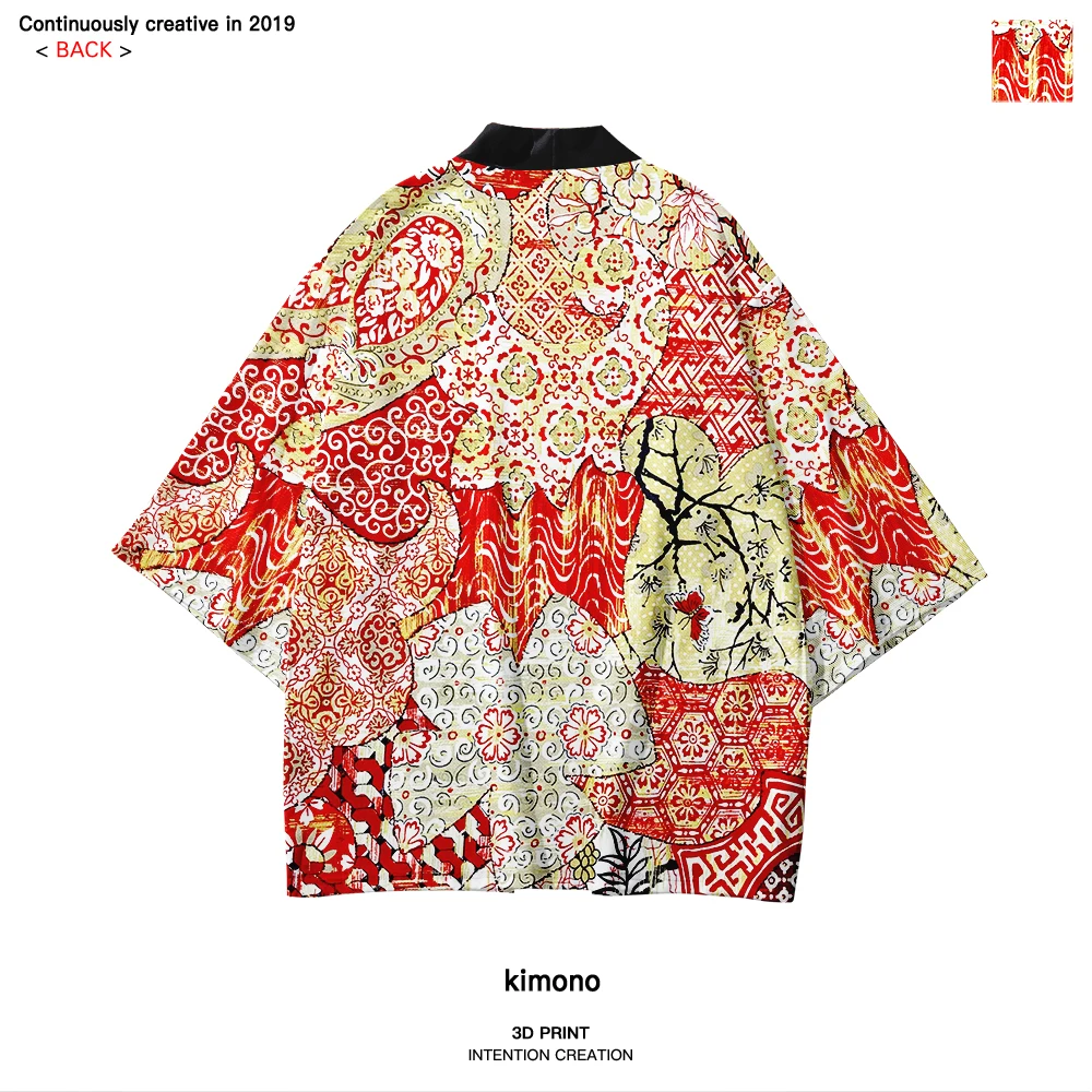 WAMNI японский Haori Yukata T рубашка-кимоно летняя 3D рубашка куртка с изображением самурая Забавный красивый цветок рукав летучая мышь Кимоно Кардиган для мужчин