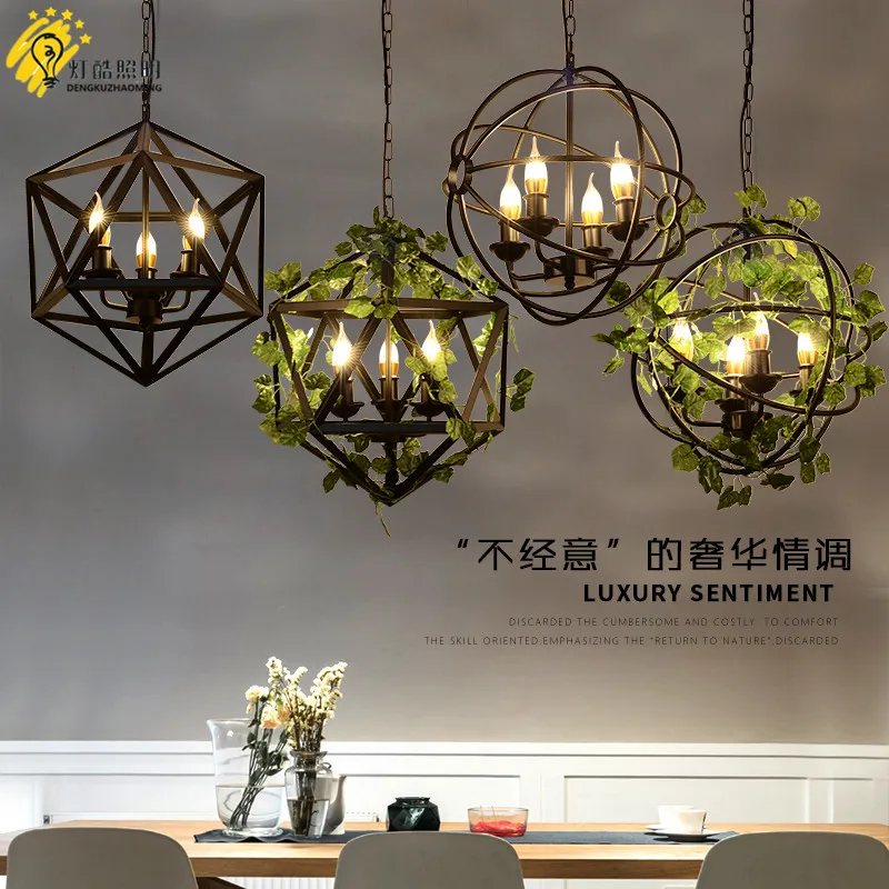 

Droplight in walnut personality cage lamp rural modern music meal buffet restaurant plant chandelier