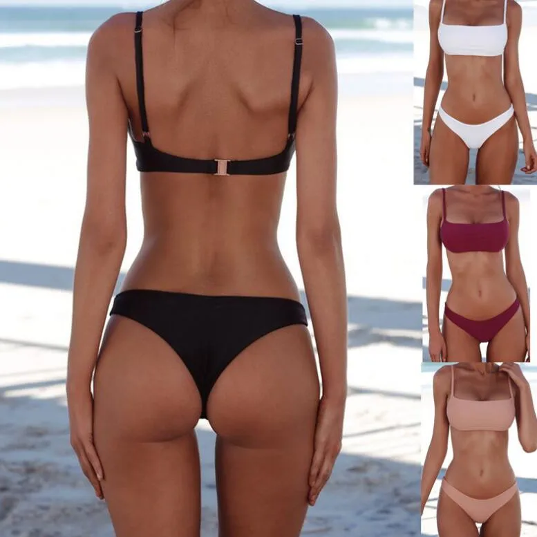 Nuevo conjunto de Bikini Sexy sólido para mujer traje de baño de dos piezas para mujer Biquini talla grande XL conjuntos