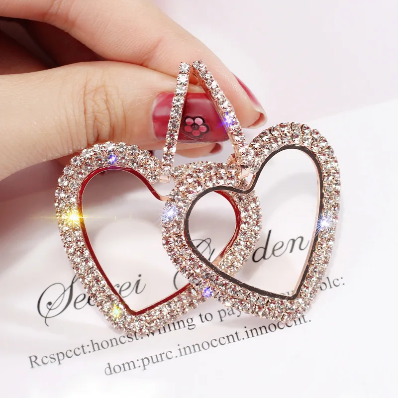 

New design creative jewelry high-grade elegant crystal earrings Heart Gold and silver earrings wedding party earrings for woman