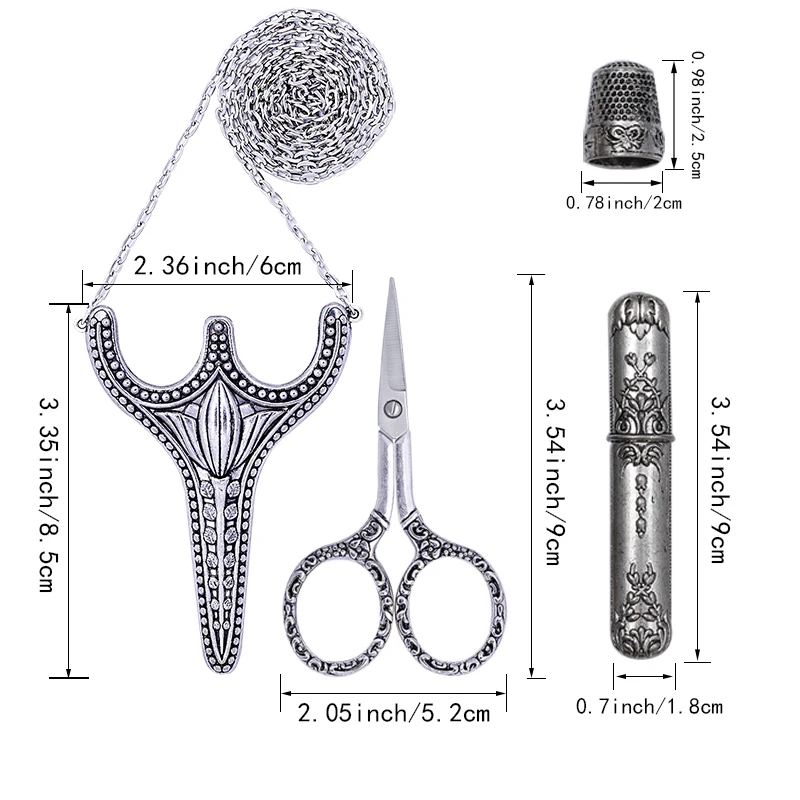 LMDZ Ретро изысканные винтажные Ножницы Набор антикварные ножницы для рукоделия ручной работы Швейные портновские ножницы+ игольчатая трубка+ наперсток