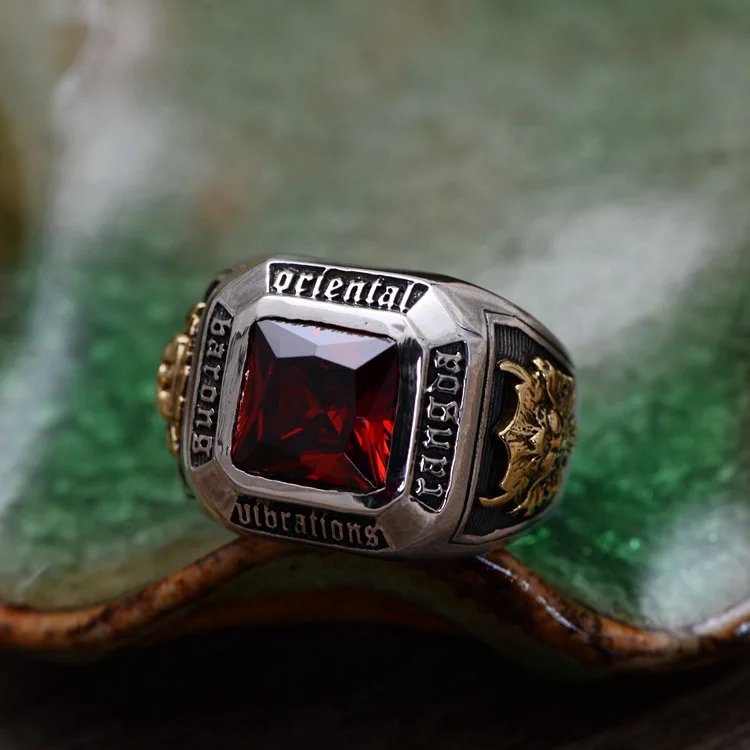 S925 чистое серебряное ювелирное изделие с искусственной огранкой Красный Кристалл мужское тайское серебрянное кольцо новые продукты кольцо для мужчин