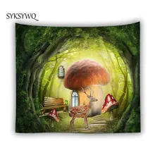 phychedelic forest mushroom tapestry wall hanging dorm room decor deer animal wall blanket