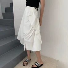 Юбка женская Новая летняя высокая талия мода дикие женские однотонные юбки Дикие повседневные нерегулярные юбки с оборками Женские