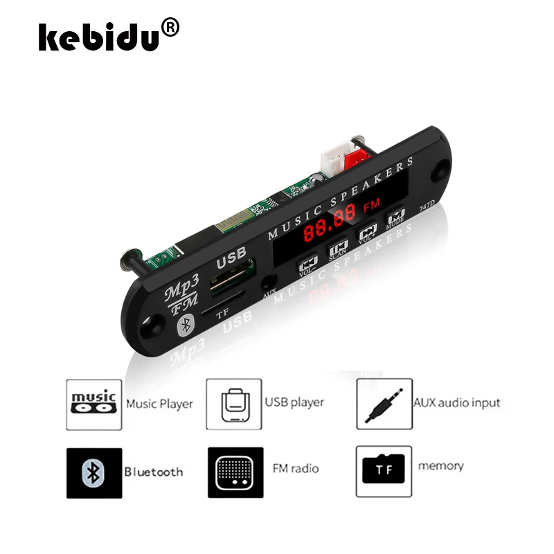 

kebidu Wireless Bluetooth 5V 12V MP3 WMA Decoder Board Audio Module USB TF Radio For Car accessories Color Screen Audio Player