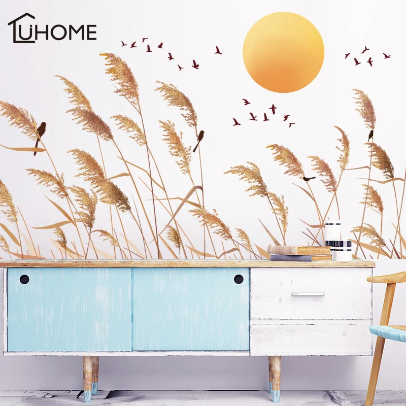 

Removable Wall Stickers PVC DIY Reed Sunset Mural Art Wall Sticker for Living Rooms Bedroom Decoration Wall Decal
