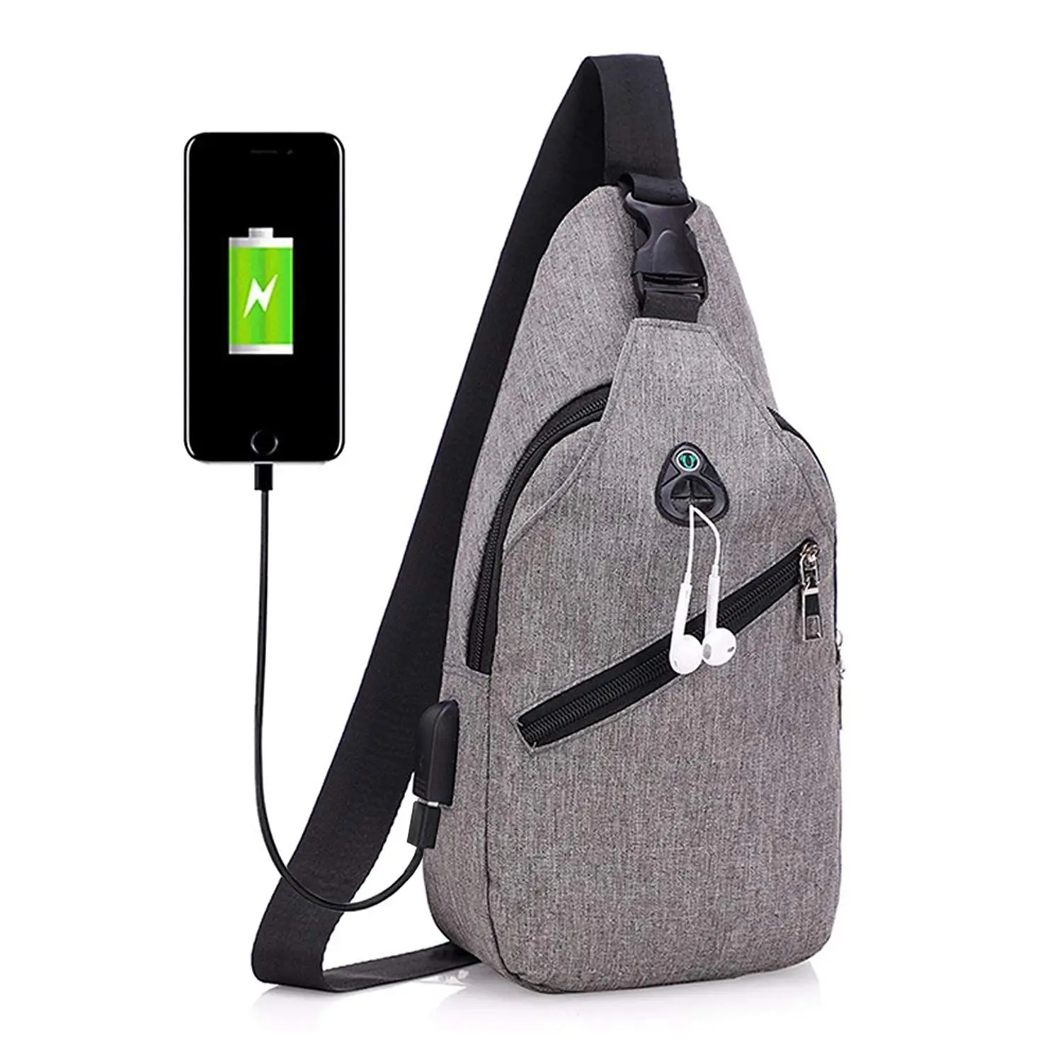 FGGS Sling Bag with USB Charging Port & Headphone Hole Smart Crossbody