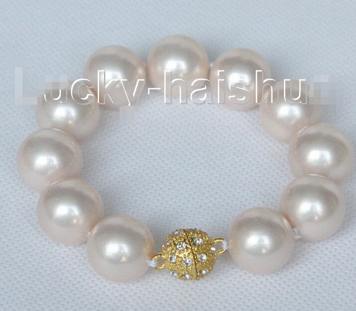 

8" 16mm round light pink seashell pearls Bracelet magnet clasp j10417 @^Noble style Natural Fine jewe SHIPPING 6.2 6.02