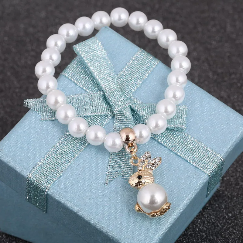  Fahsion Crystal Imitation Pearl Bracelets For Women Rabbit Pendant Bracelets & Bangles Pulseras Mujer Jewelry 163