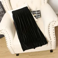 CHANGYUGE осенне-зимняя женская гофрирующая юбка винтажная юбка с высокой талией однотонные длинные юбки Новая модная бархатная эластичная юбка женская
