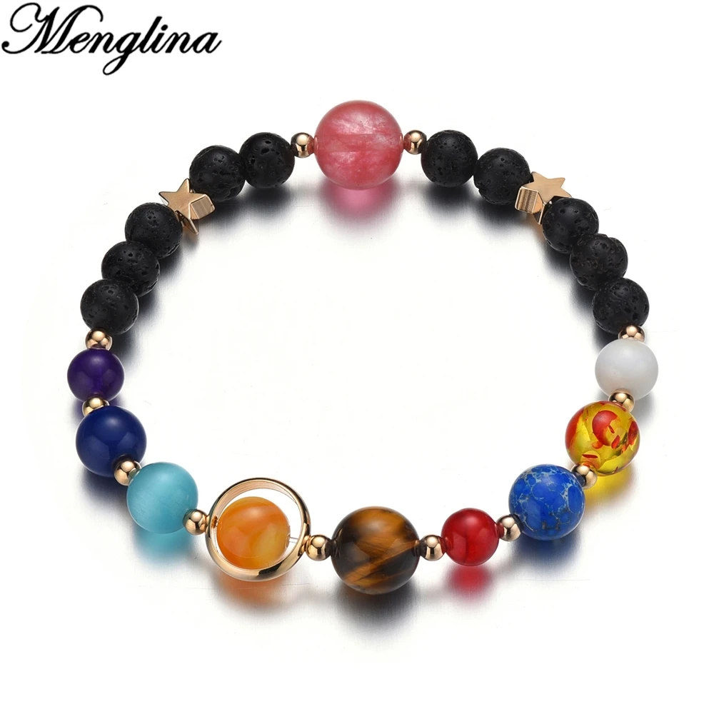 

Drop Shipping Universe Galaxy Eight Nine Planets Solar System Guardian Star Natural Stone Beads Bracelet for Women Men Jewelry