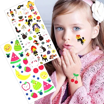 

2pcs Temporary Tattoo lovely Girls Cat Fruit Apple Flower Colorful Tattoo Sticker As Gift To Children Kids Tatoo