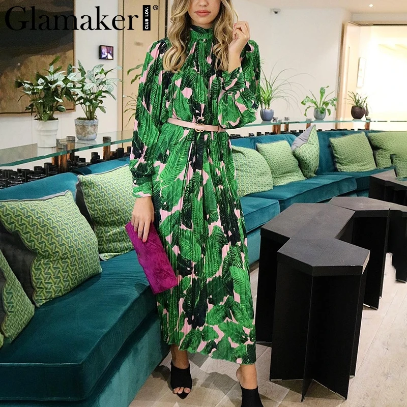 Женское платье с длинным рукавом Glamaker плиссированное принтом свободные богемные