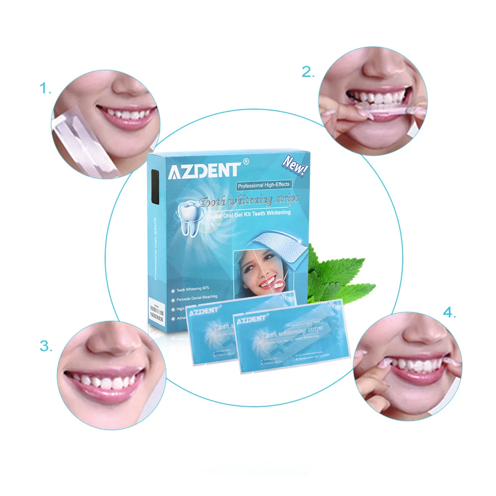 AZDENT отбеливающие полоски для зубов, 14 мешков/28 полосок, отбеливающая полоска для зубов, отбеливающий гель для зубов, набор продвинутых белых полосок