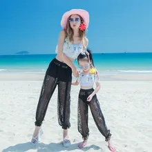 Мама и я купальник Семейные Комплекты Купальники Треугольники комплекты бикини+ Штаны 3 шт. для девочек плавательный костюм ванный комплект