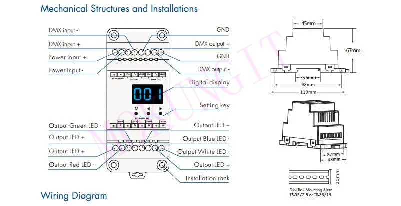 4CH постоянный ток DMX512 и RDM декодер D4C(350mA) RDM декодер D4C(700mA) PWM текущий приемник Digita цифровой индикатор RGB/RGBW