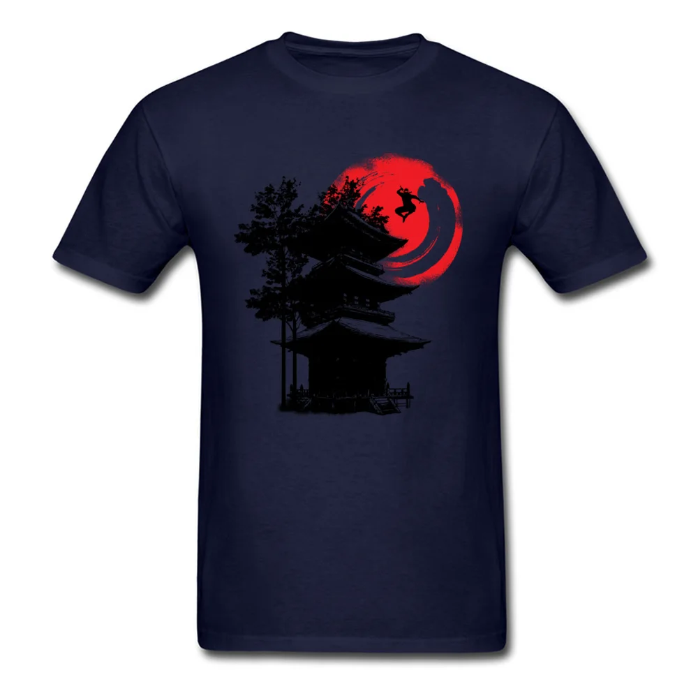 Ninja and Japanese Temple Pure Cotton Mens Short Sleeve Tees Slim Fit Lovers Day T Shirt Casual Clothing Shirt Family O Neck Ninja and Japanese Temple navy