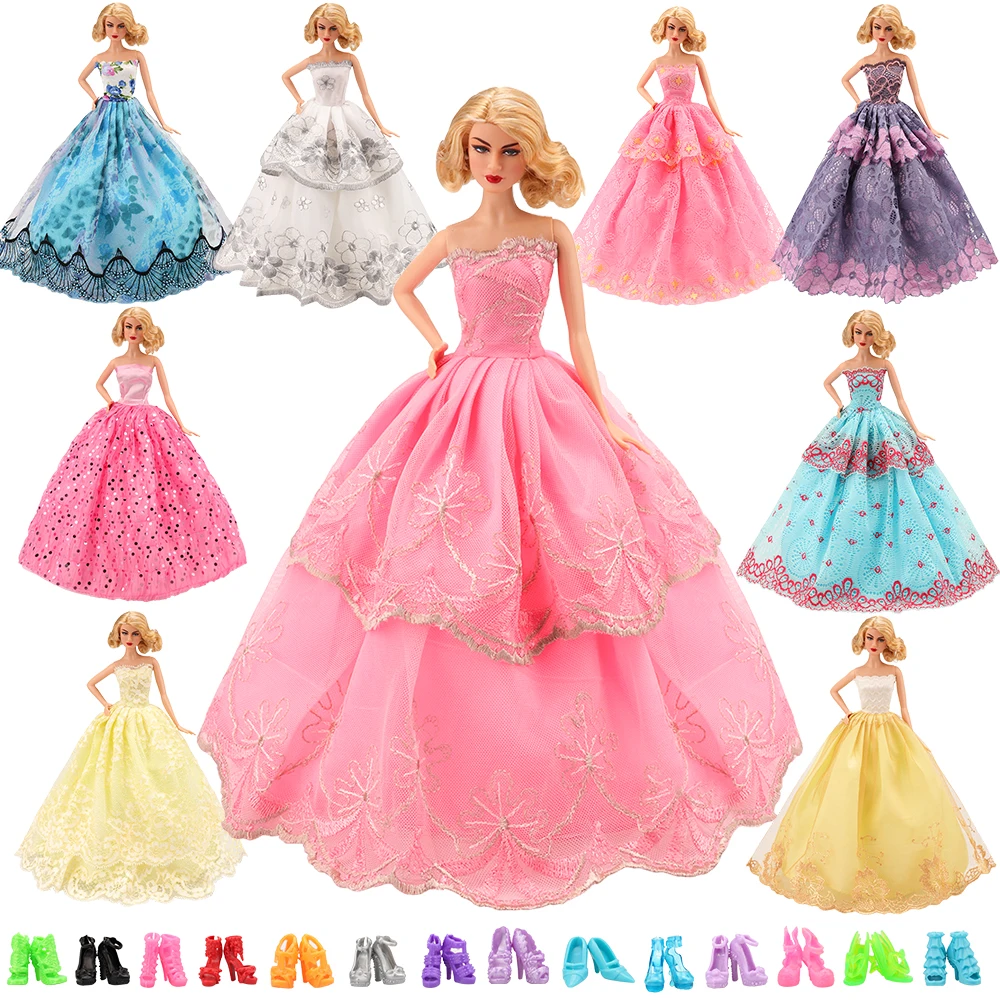 

Doll Accessories Set 16 Items/Set=6 Dresses Random Pick +10 Shoes Gown Princess Cute Outfit Clothes For Barbie Doll Girls' Gift