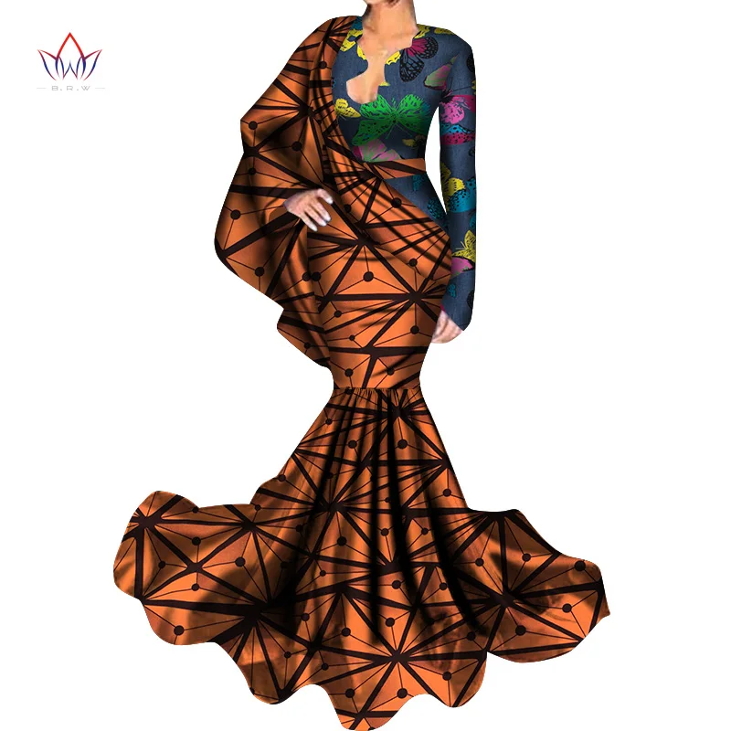 

2019 new african women bazin dress Dashiki african print for women cotton women long sleeve clothing 6xl natural WY4640