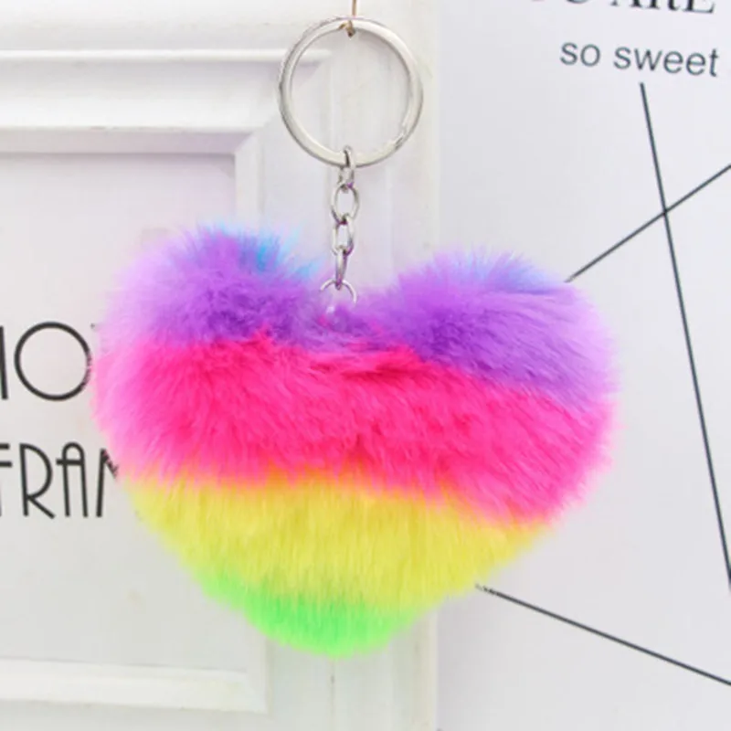 

2PC Fashion Red Love Heart-shaped Plush Keychain Couple Hairball Bag Pendant Car Pendant Keychain Plush Toys